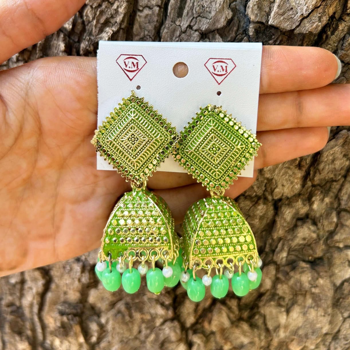 Green Navratri Special Square Jhumkas Green Square Jhumka || Navratri Special - Image 1