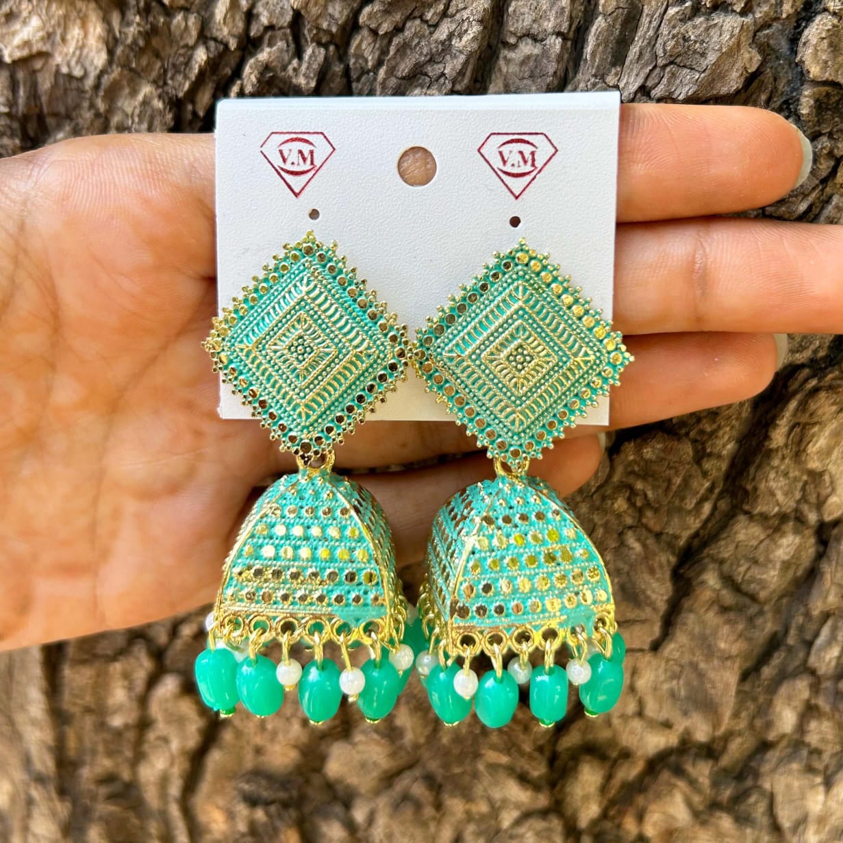 Mint Green Navratri Special Square Jhumkas Mint Green Square Jhumka || Navratri Special - Image 1