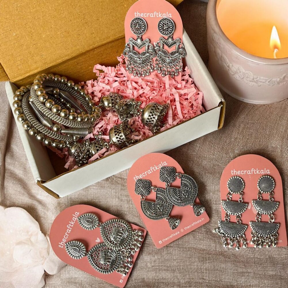 Set of 4 Desi Oxidized Earrings & 1 Bracelet (Combo 5)