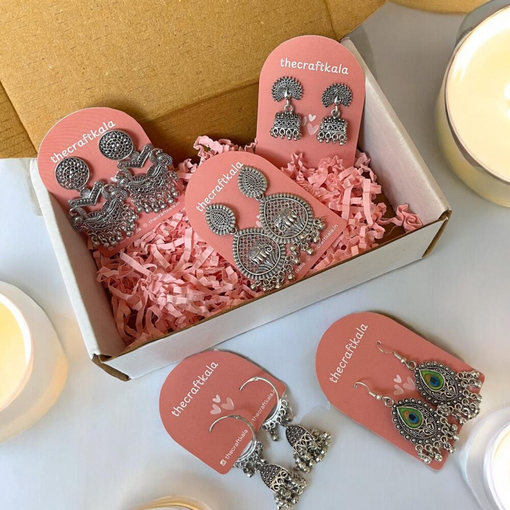 Set of 5 Desi Oxidized Earrings (Combo 4)